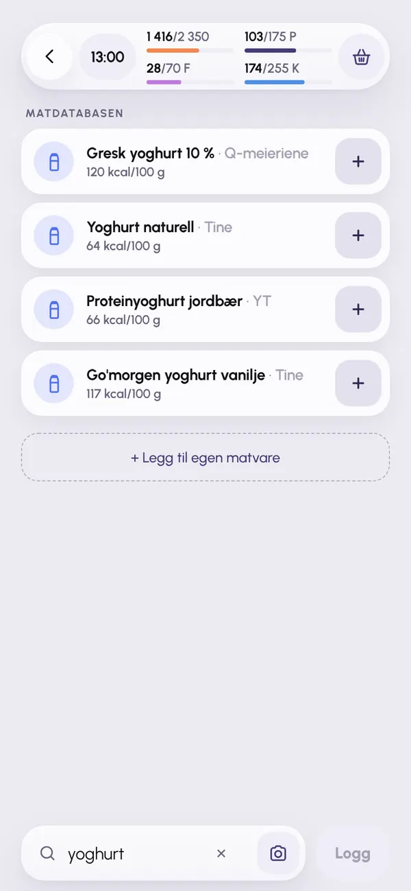 Matsøket i Lyftera med treff på en matvare.