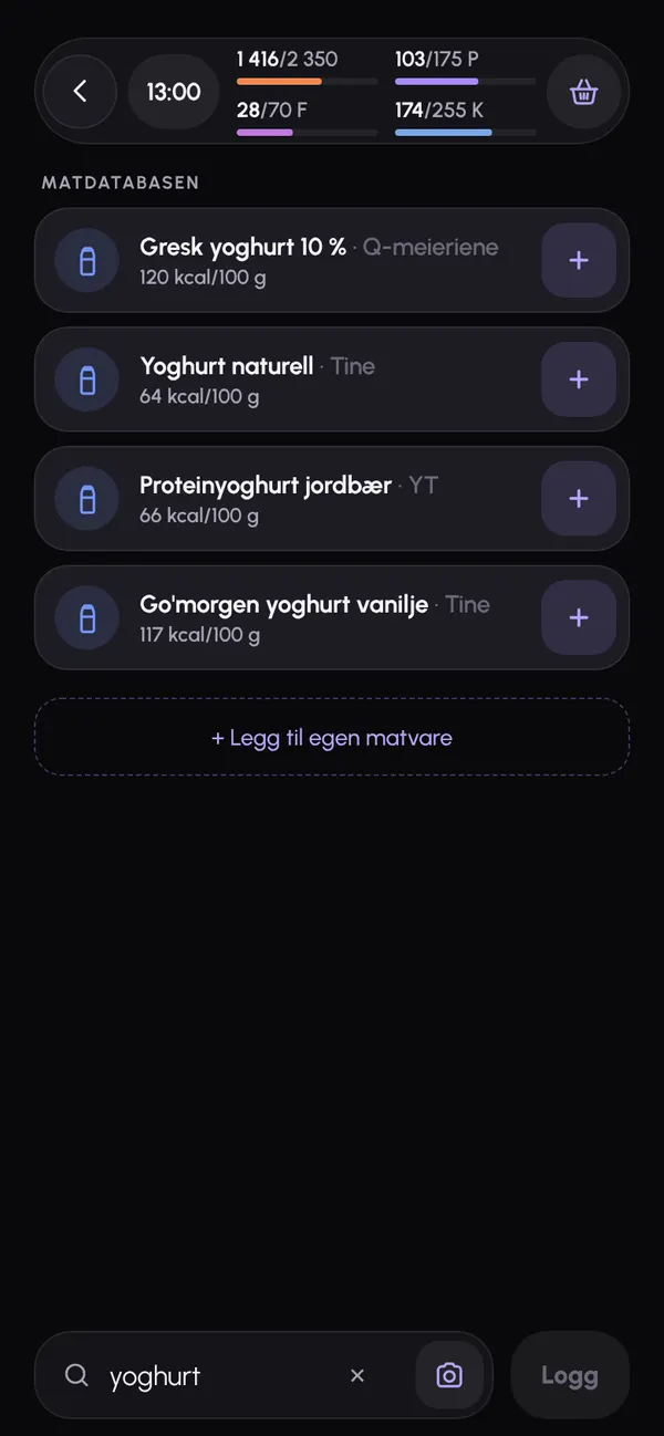 Matsøket i Lyftera med treff på en matvare.
